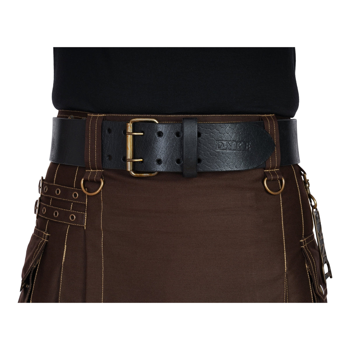 Double Prong Kilt Belt - Black Leather Cover
