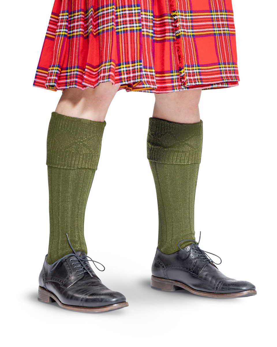 thumbnail image 2 of Highland Men's Kilt Dress Socks – Scottish Outfit Hose – GREEN, BLACK, WHITE WOOL 2 of 5