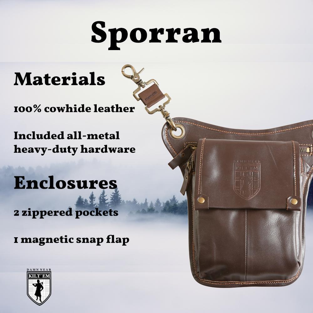 Leather Sporran - Brown Raw Hide Cover