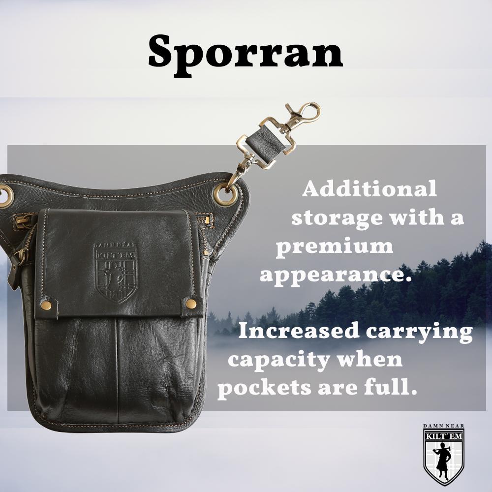 Leather Sporran - Black Raw Hide Cover
