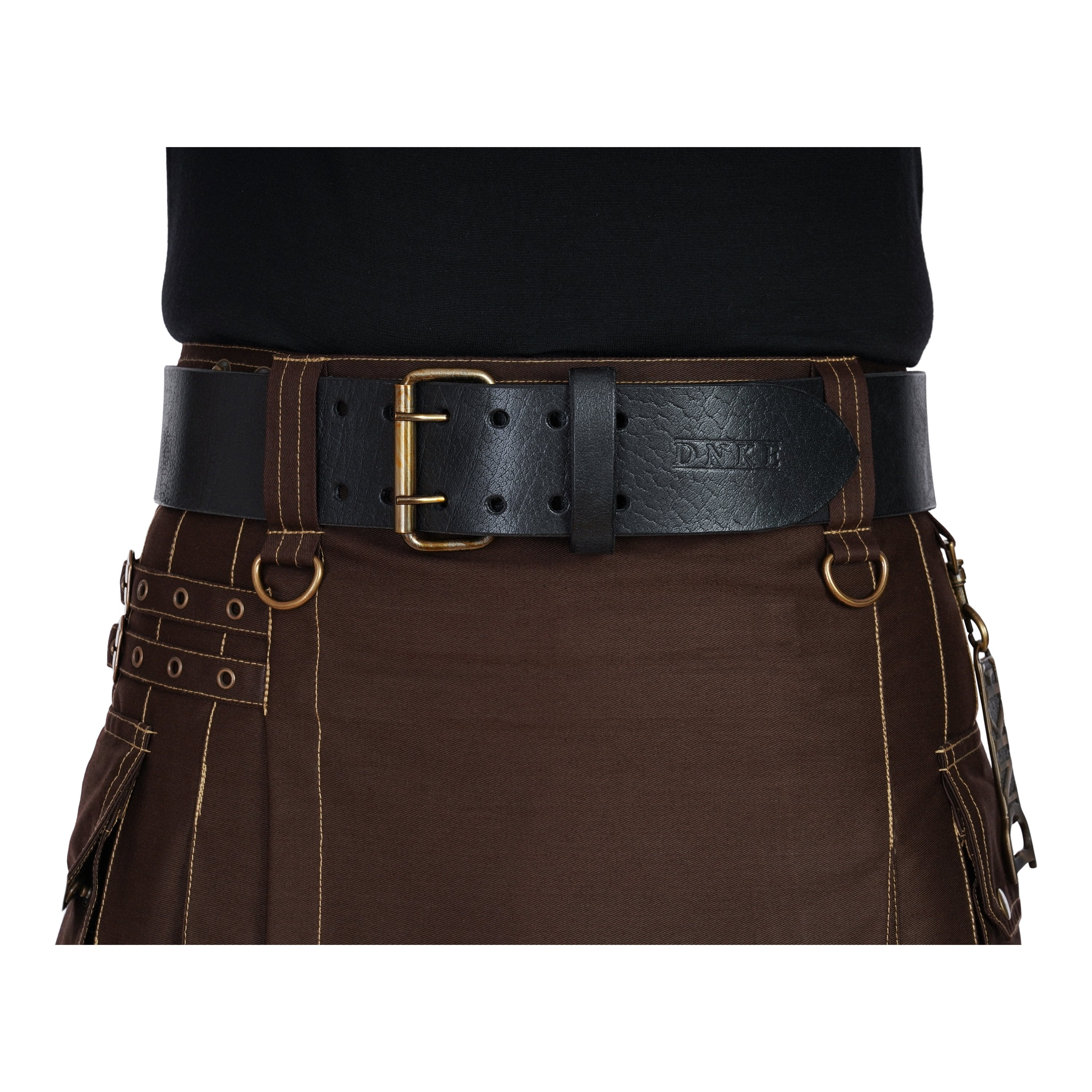 Double Prong Kilt Belt - Brown Leather