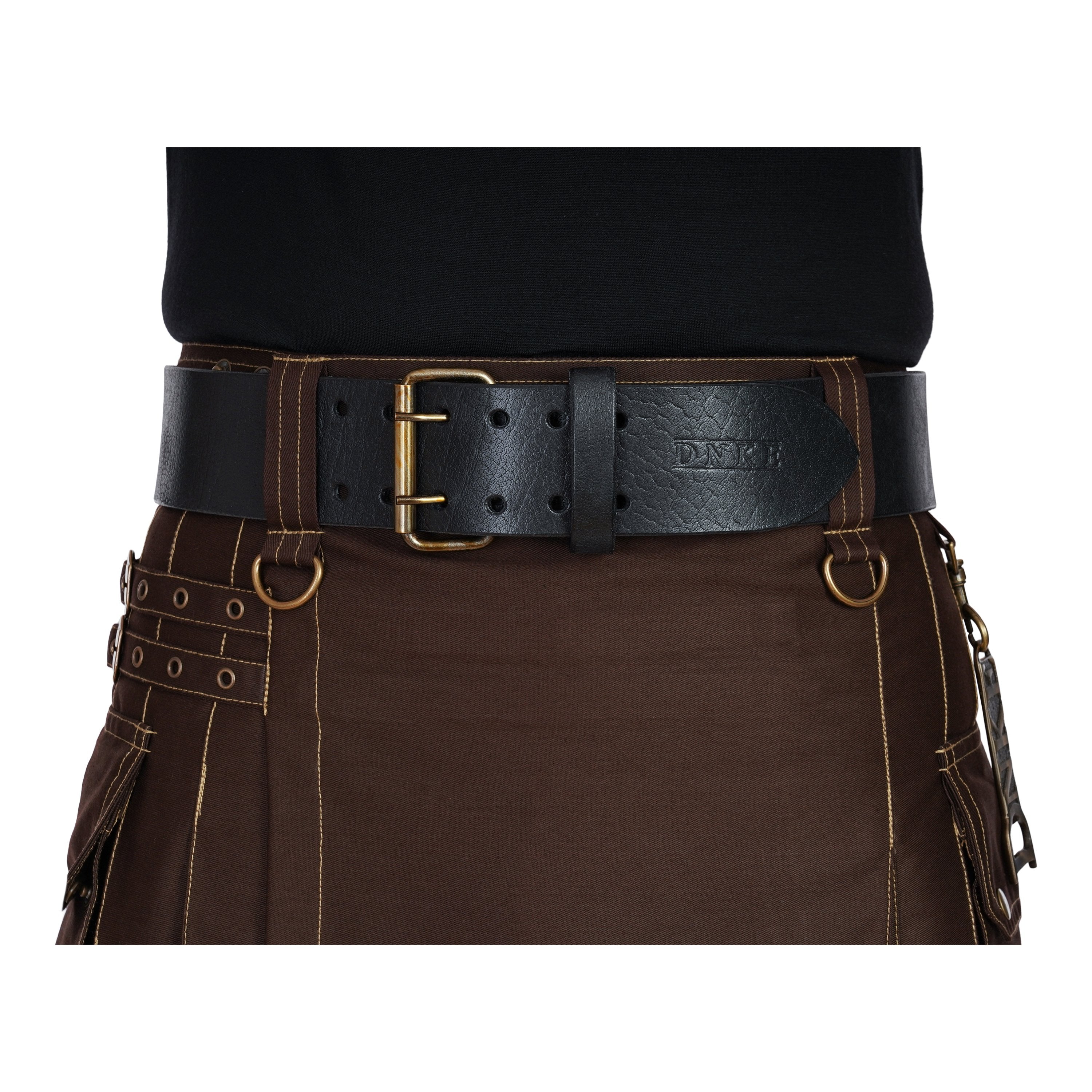 Double Prong Kilt Belt - Black Leather