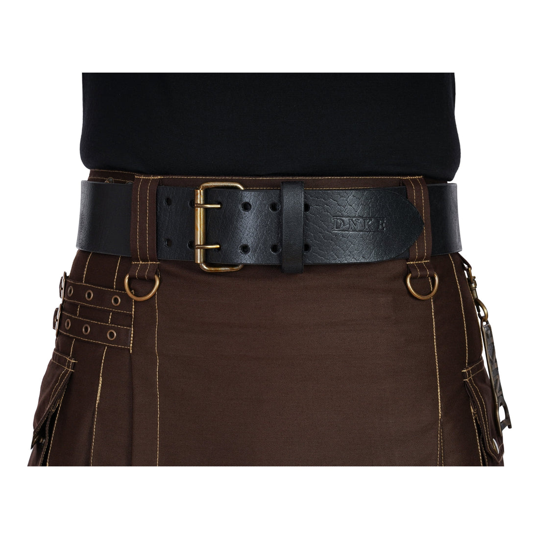 Double Prong Kilt Belt Black Leather Large - Main Image