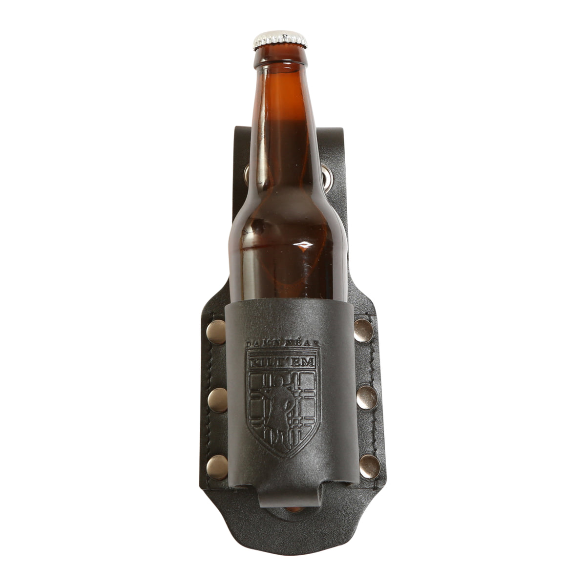 12 oz Standard Bottle Holder - Black Leather Cover