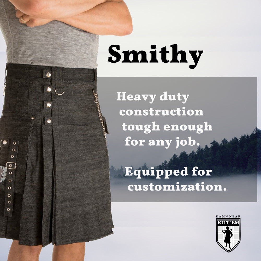 Reail Machine Kilty Damn Near Kilt Em Smithy Kilt | Heavy Duty Denim Utility Kilt – Damn ...